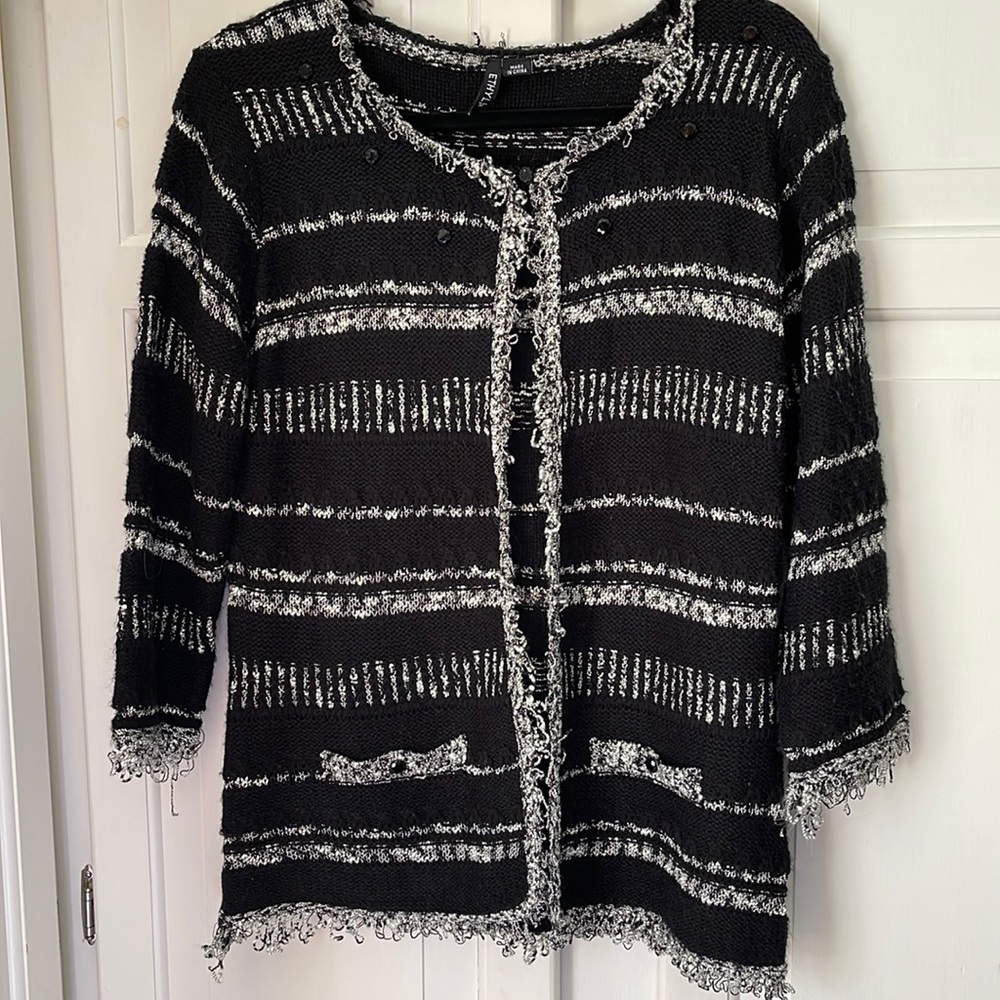 Ethyl Black & White One Button Cardigan